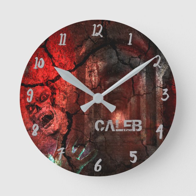 Zombie Red Halloween Horror Custom Personalised Round Clock (Front)