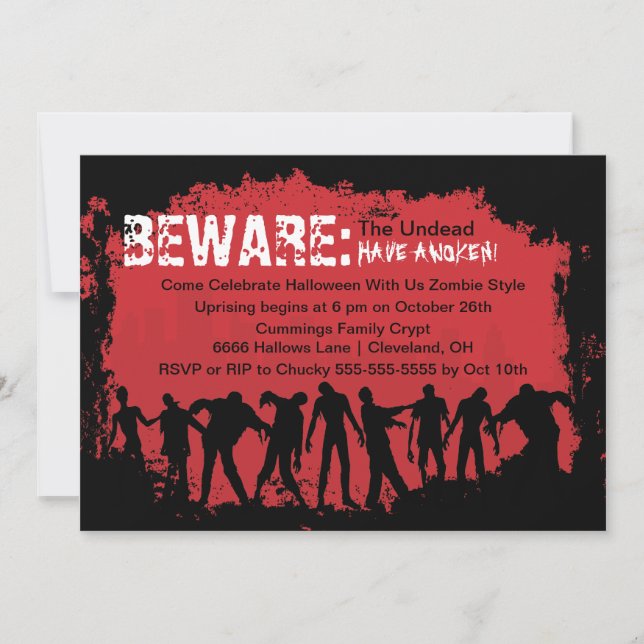 Zombie Red Halloween Party Invitation (Front)