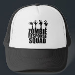 Zombie Response Squad Scary Arms Reaching Up Trucker Hat<br><div class="desc">Awesome zombie fighter gift that reads Zombie Response Squad under scary zombie arms reaching up from the black text. Cool zombies apocalypse team gear featuring creepy dead hands.</div>