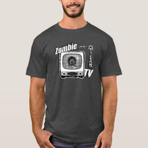 Zombie Retro TV- Style 3 Black & White T-Shirt