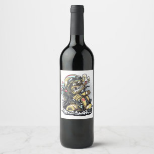 Zombie riding motor scooter illustration, T-shirt  Wine Label