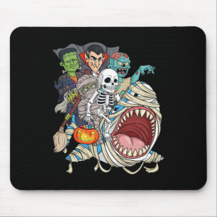 Zombie Riding Mummy Shark Vampire Halloween Pumpki Mouse Mat