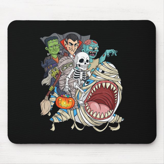 Zombie Riding Mummy Shark Vampire Halloween Pumpki Mouse Mat (Front)