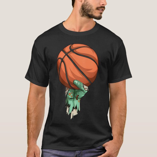 Zombie Rock Hand Holding Basketball Halloween frie T-Shirt (Front)