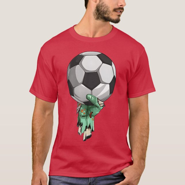 Zombie Rock Hand Holding Soccer Ball Halloween gir T-Shirt (Front)