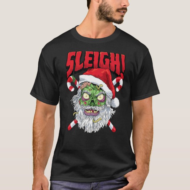 Zombie Santa Sleigh Christmas Hail Santa Claus Hor T-Shirt (Front)