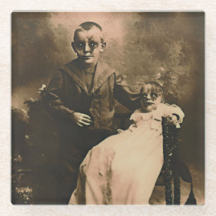 Zombie Siblings Glass Coaster