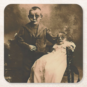 Zombie Siblings Square Paper Coaster