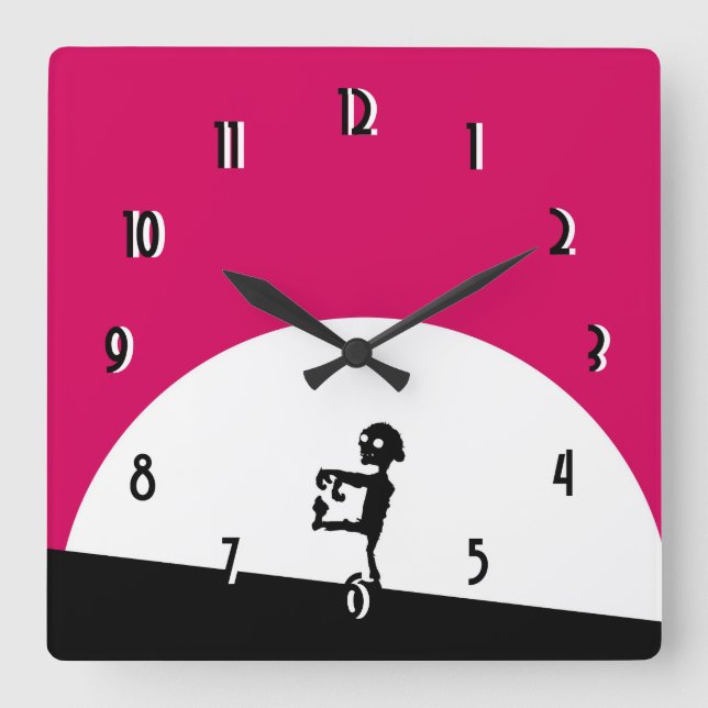 Zombie Silhouette with Full Moon Square Wall Clock (Front)