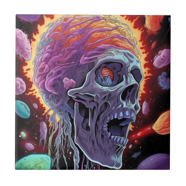 Zombie Skull Creature Sci-fi Horror Art Tile (Front)