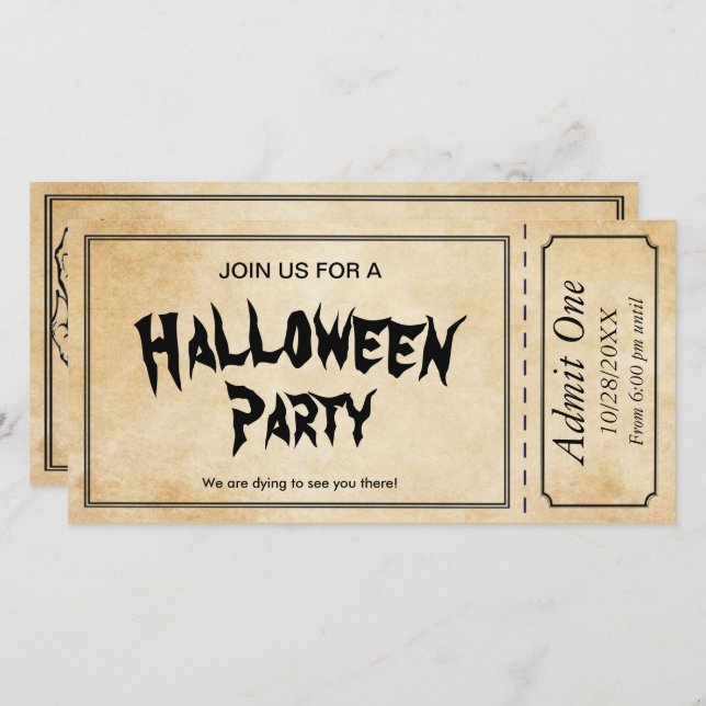 Zombie Skull Halloween Party Ticket Invitation (Front/Back)