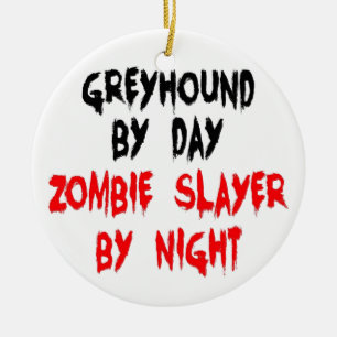 Zombie Slayer Greyhound Dog Ceramic Tree Decoration