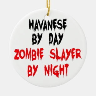 Zombie Slayer Havanese Dog Ceramic Tree Decoration