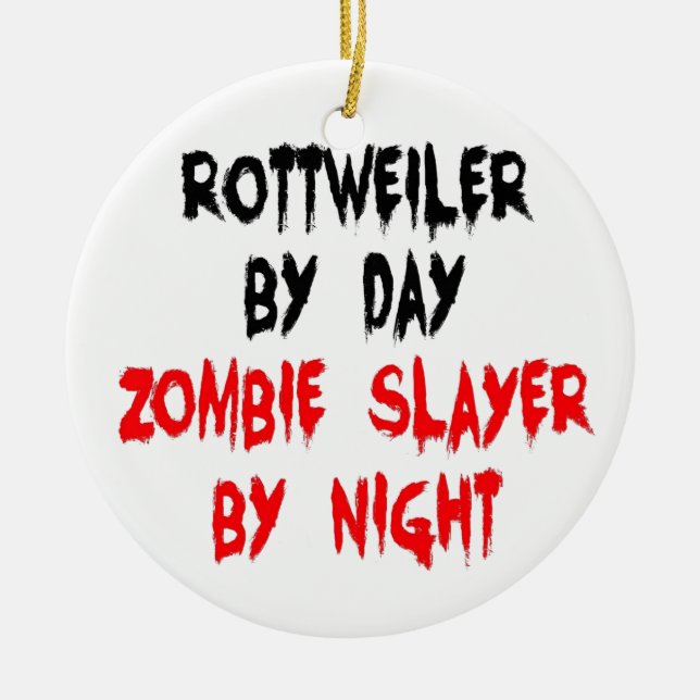 Zombie Slayer Rottweiler Dog Ceramic Tree Decoration (Front)
