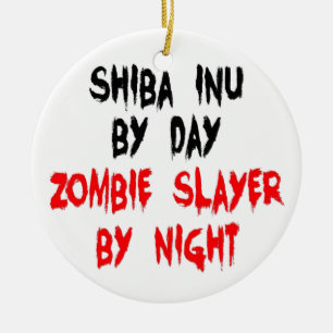Zombie Slayer Shiba Inu Dog Ceramic Tree Decoration