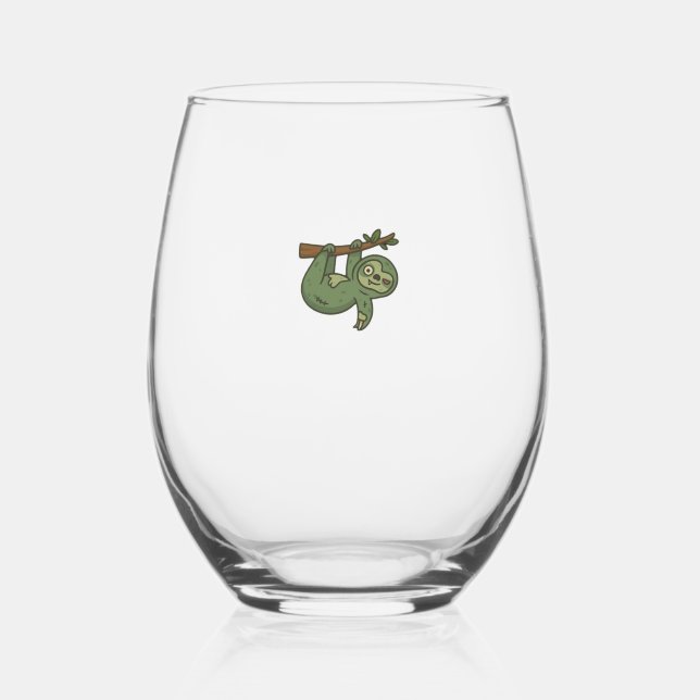 Zombie Sloth Classic T-Shirt Stemless Wine Glass (Front)