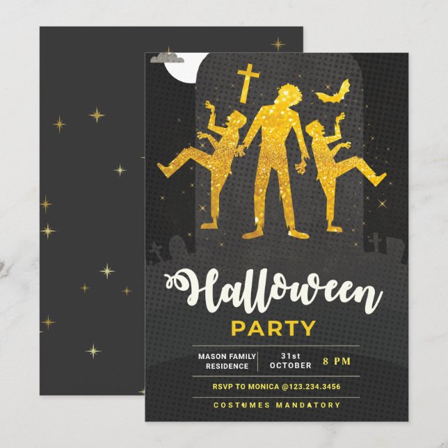 Zombie Spooky Gold Halloween party Invitation (Front/Back)