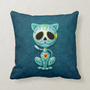 Zombie Sugar Kitten, blue Cushion