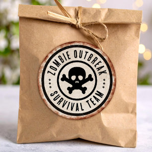 Zombie survival team with skull classic round sticker