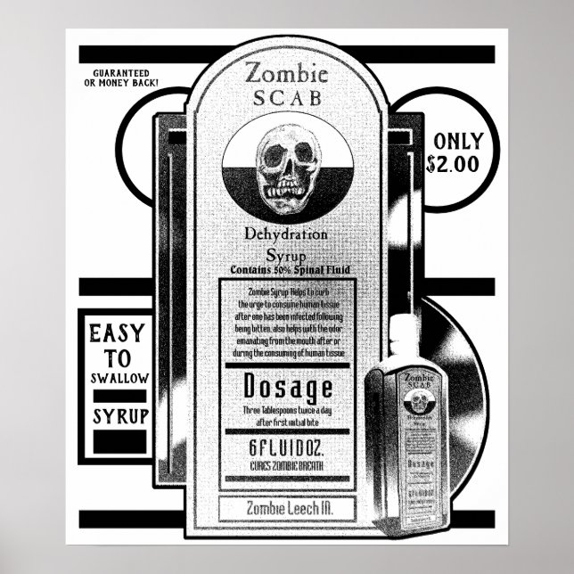 Zombie Syrup Black & White Poster (Front)