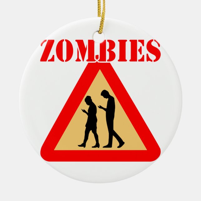 Zombie Teens With Cell Phones Ceramic Tree Decoration (Front)