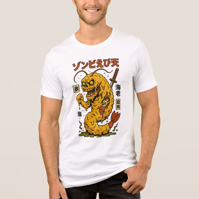 Zombie Tempura Shrimp – Creepy Kawaii Japanese Foo Tri-Blend Shirt (Front)