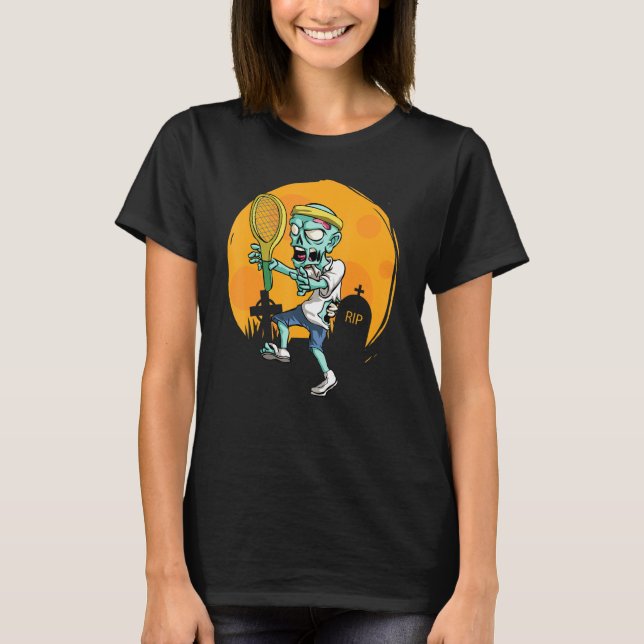 Zombie Tennis Sports Halloween Gif T-Shirt (Front)