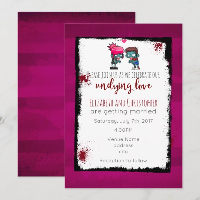 Zombie Theme Wedding - Zombie Couple Illustration Invitation (Front/Back)