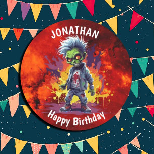 zombie-themed boy birhday round paper coaster