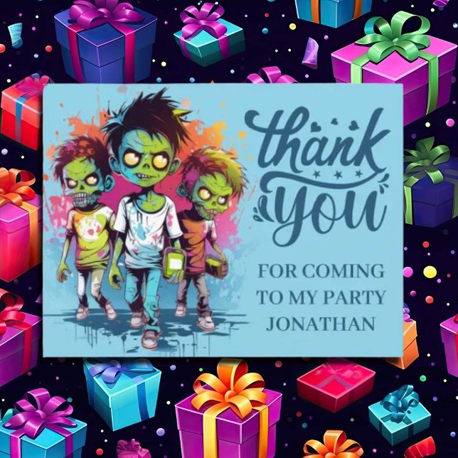 zombie-themed boy Halloween THANK YOU Postcard (Zombie Walkers,  Your birthday party won't be complete without an array of gruesome zombie props! )