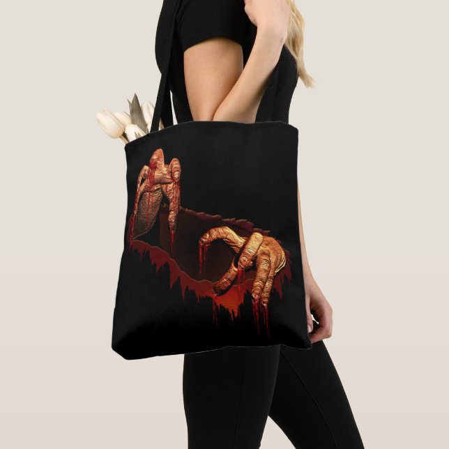 Zombie Tote Bag Halloween Gory Scary Zombie Bag (Close Up)