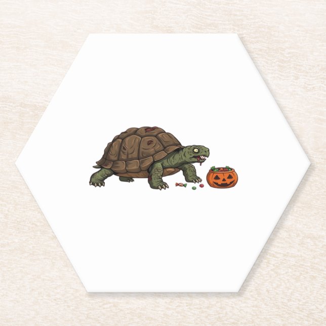 Zombie Turtle Candy Crawl - Spooky Slow Halloween  Paper Coaster (Front)
