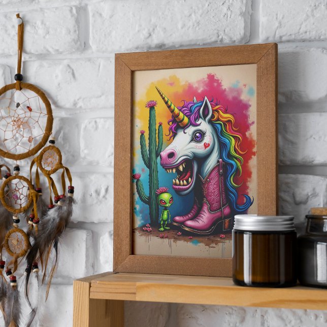 Zombie Unicorn Art Poster or Decoupage Paper (Wild and trendy rainbow zombie unicorn poster.  Available in multiple sizes.)