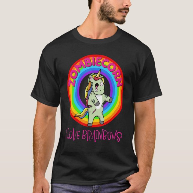 Zombie Unicorn Zombiecorn Halloween Rainbow T-Shirt (Front)