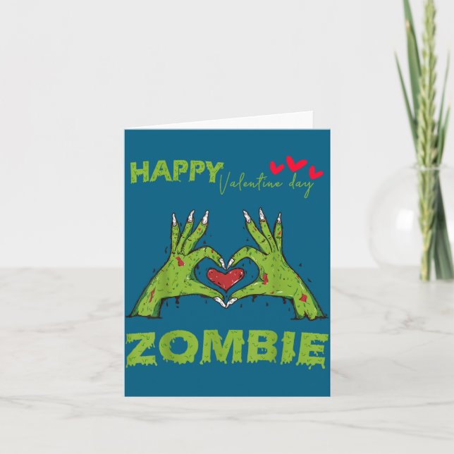 Zombie Valentine's Day Hand Shape A Heart Hallowee Card (Front)