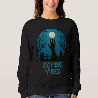 Zombie Vibes Moonlit Graveyard  Scary Kids Boys Ad Sweatshirt