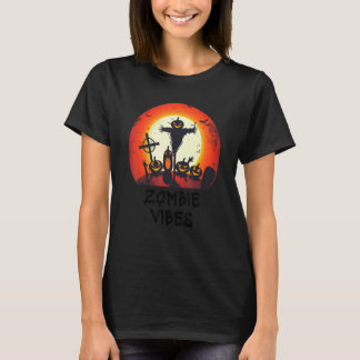 Zombie Vibes Moonlit Graveyard Scary Kids Boys Ad T-Shirt