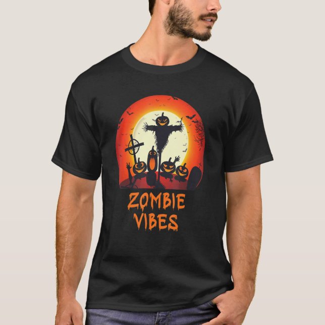 Zombie Vibes Moonlit Graveyard  Scary Kids Boys Ad T-Shirt (Front)