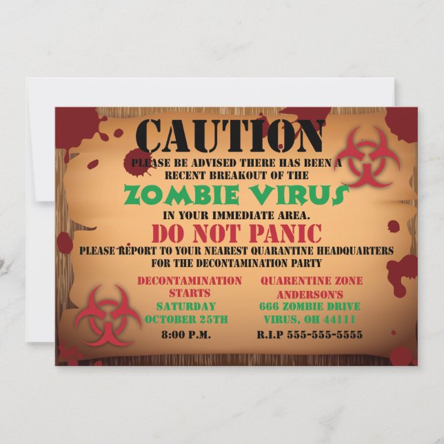 Zombie Virus Halloween Party Invitation (Front)