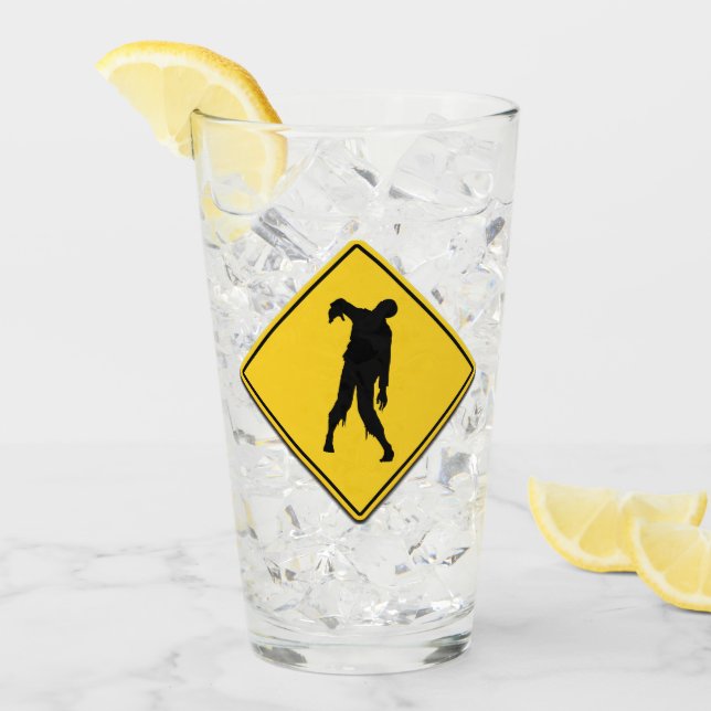 Zombie Warning Halloween Glass (Front Ice)