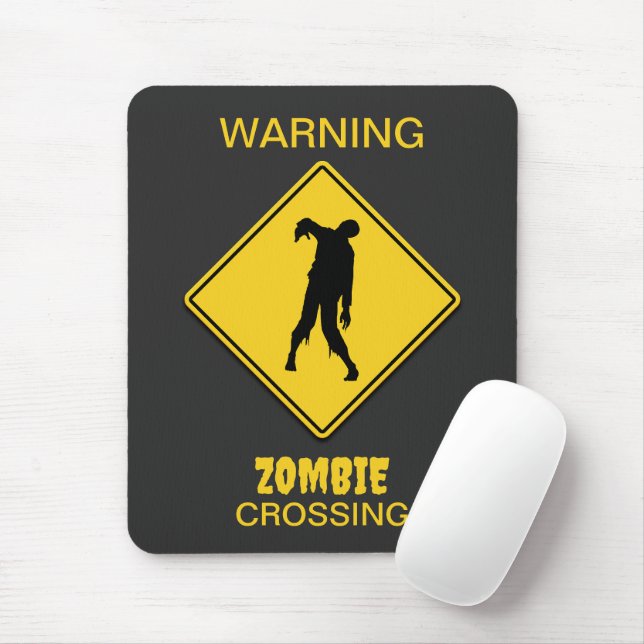 Zombie Warning Halloween Mouse Mat (With Mouse)