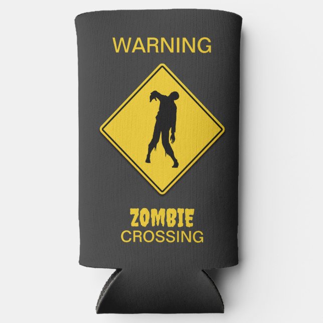 Zombie Warning Halloween Seltzer Can Cooler (Front)