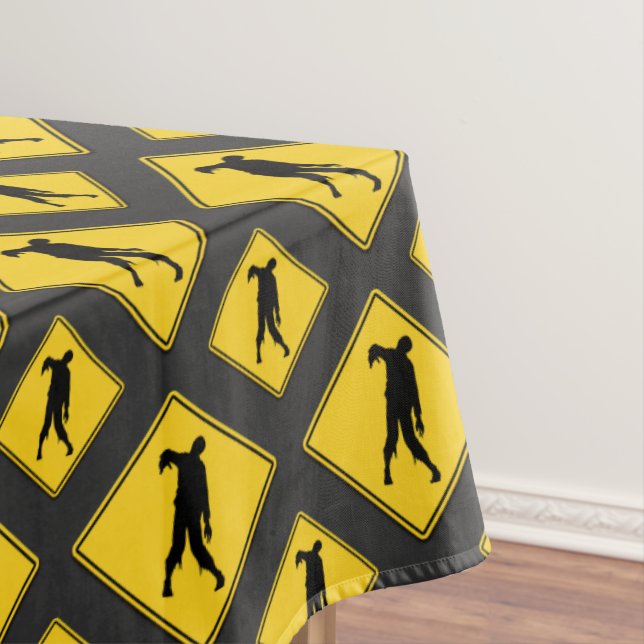 Zombie Warning Halloween Tablecloth (In Situ)