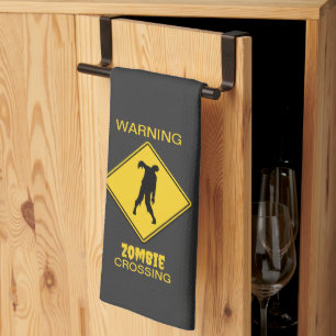Zombie Warning Halloween Tea Towel