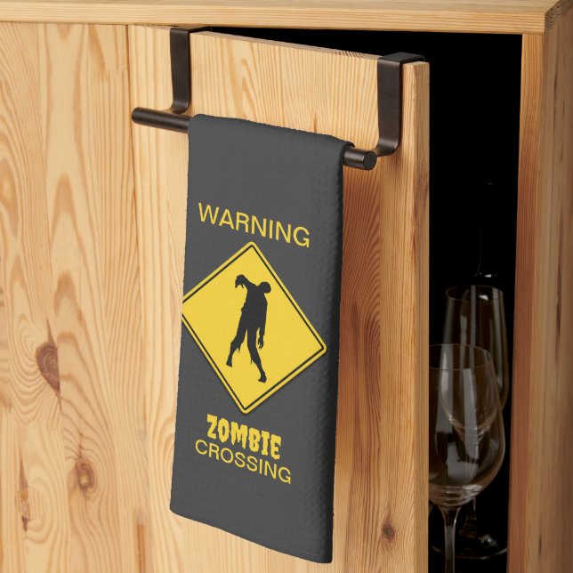 Zombie Warning Halloween Tea Towel (Thirds Fold)