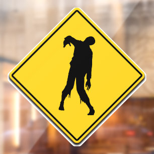 Zombie Warning Halloween Window Cling