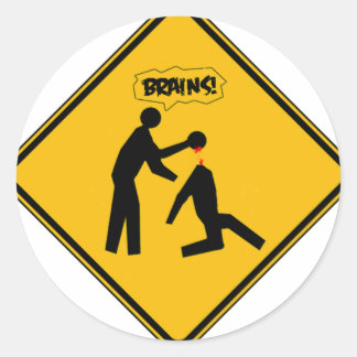 Zombie Warning Sign Classic Round Sticker