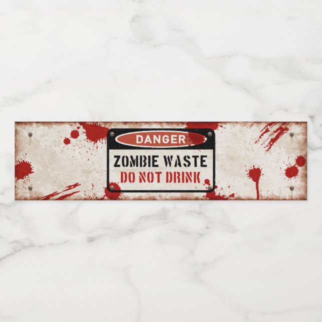 Zombie waste bottle label with rusty danger sign (Single Label)