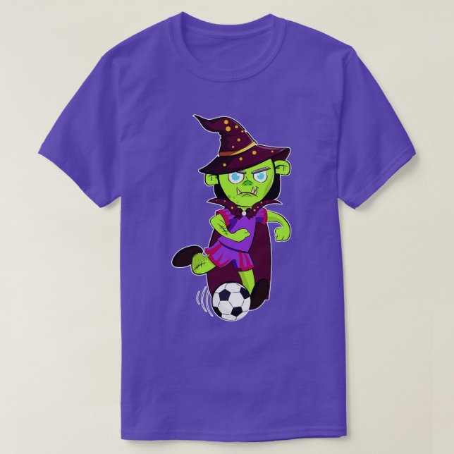Zombie Witch Playing Soccer T-Shirt (Design Front)
