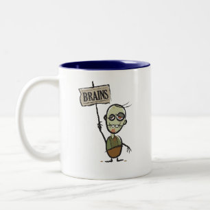 Zombie with Brains Sign Two-Tone Mug
